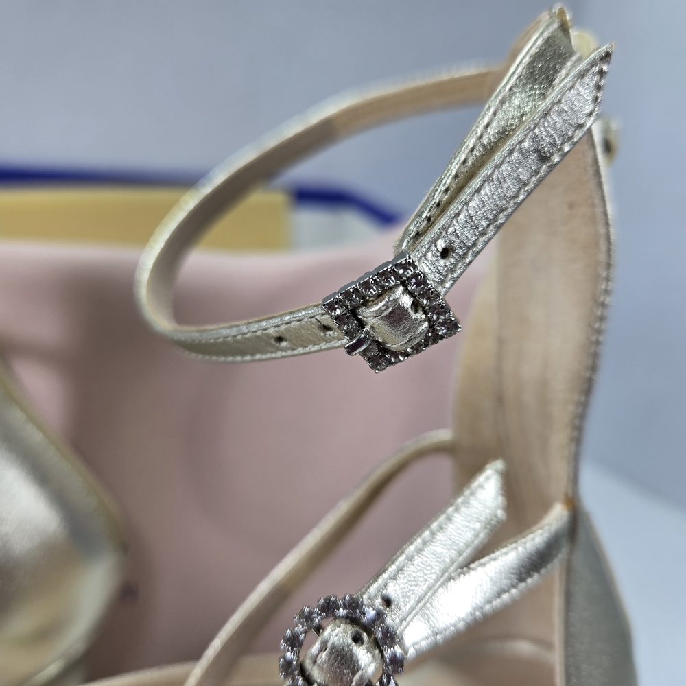 Stuart Weitzman Nudist Geo Crystal Geo Buckle 100mm Metallic Heels Size 10 1/2 - Picture 7 of 14